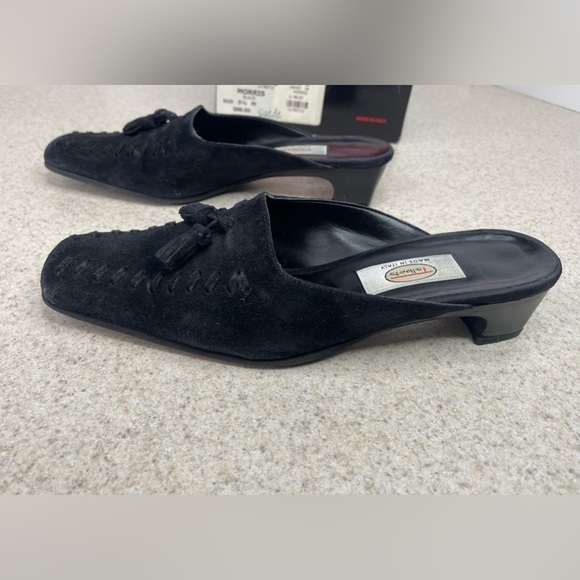 Talbots Morris Suede Tassel Front Leather Mules Black Size 5.5 - Picture 1 of 7